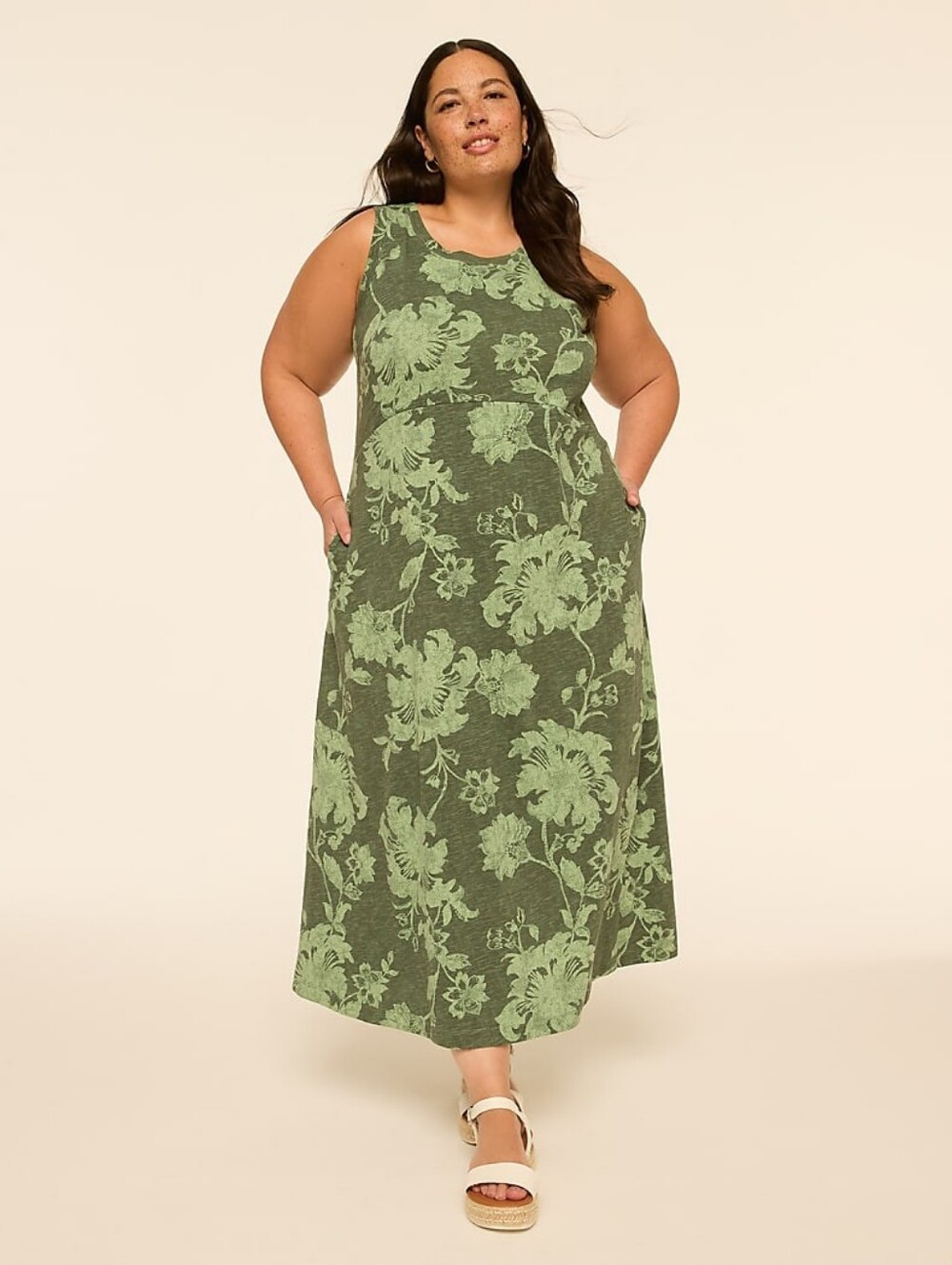 Lane Bryant Sleeveless Green Floral Maxi Dress Plus Size 18/20 Petite Nwt